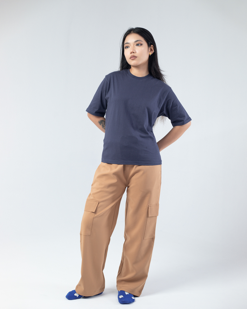 Oversized Drop Shoulder Solid T-shirt in Navy Blue - Image 8