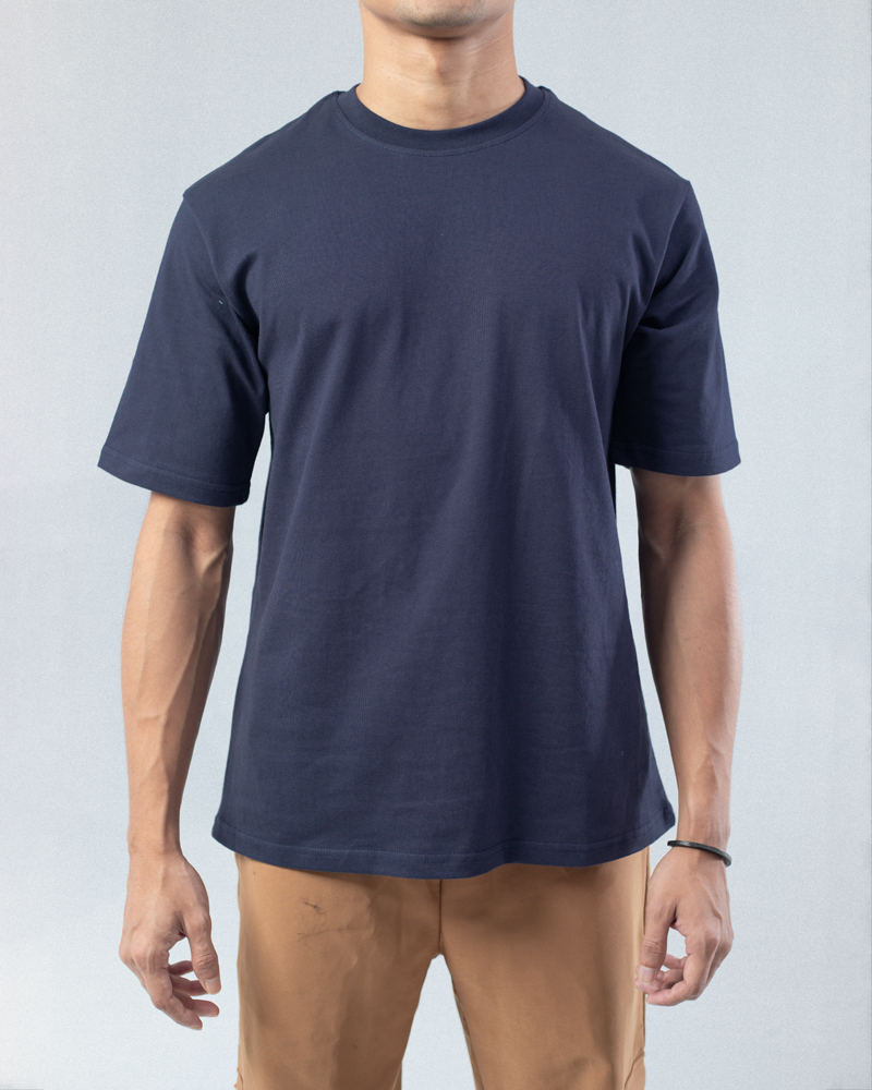 Oversized Drop Shoulder Solid T-shirt in Navy Blue - Image 5