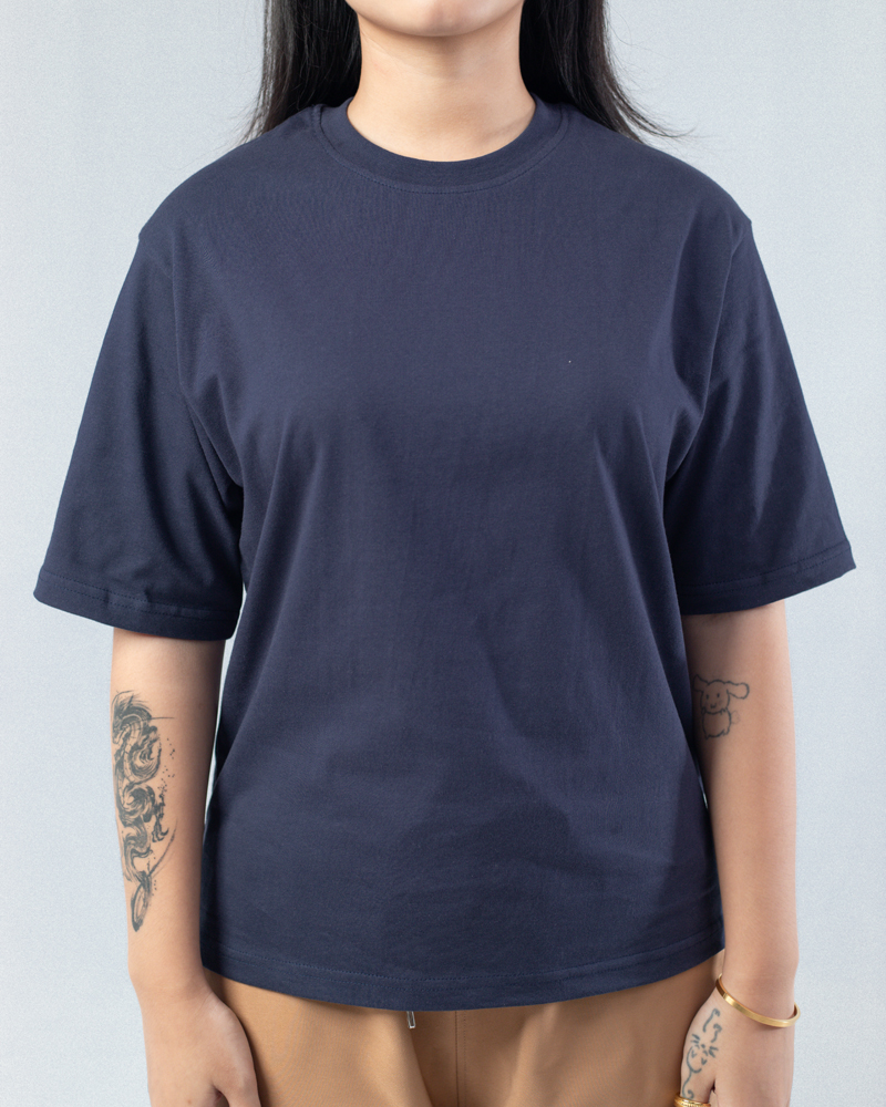 Oversized Drop Shoulder Solid T-shirt in Navy Blue - Image 10