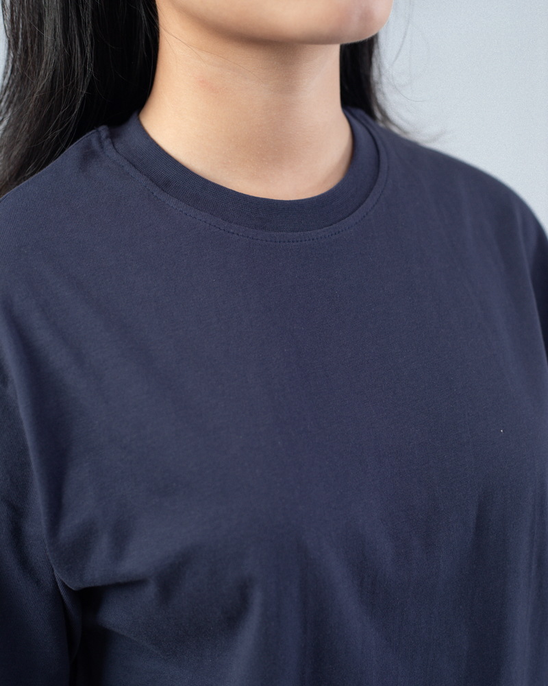 Oversized Drop Shoulder Solid T-shirt in Navy Blue - Image 11