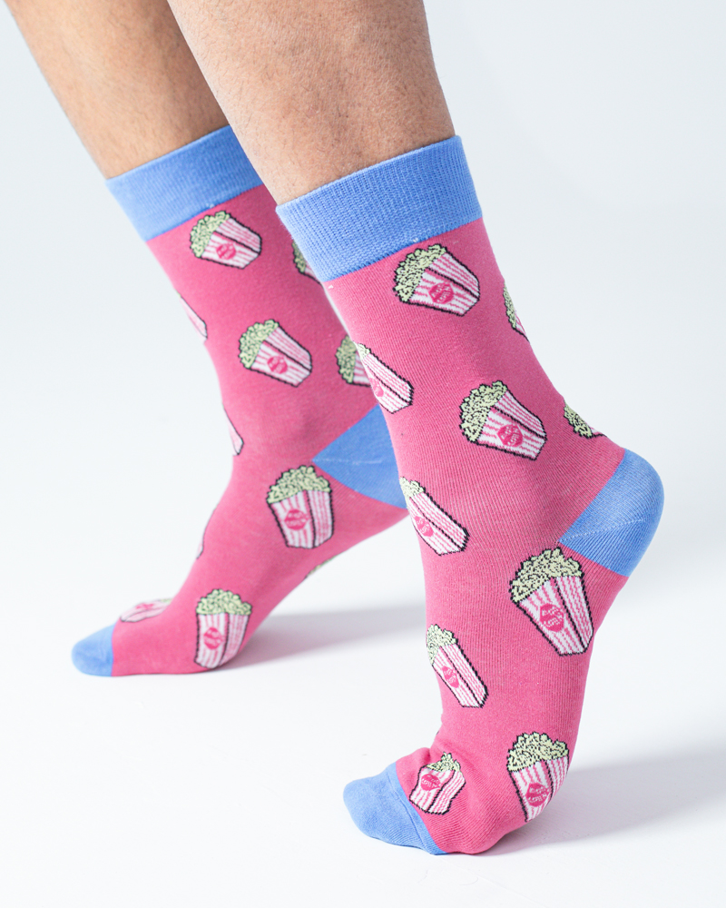Popcorn Box | Premium Funky Unisex Socks in Pink & Blue - Image 3