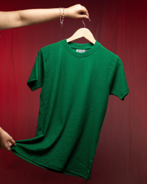 Premium Soft Textured Crewneck T-shirt in Parrot Green With Stripes