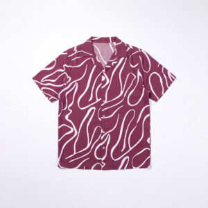Swirl Printed Cuban Shirt in Maroon