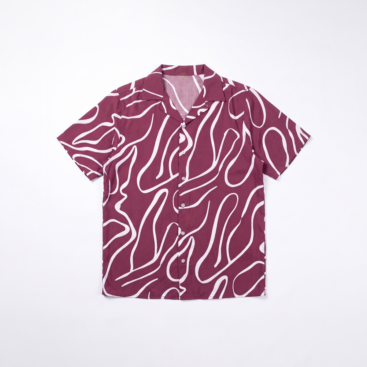 Swirl Printed Cuban Shirt in Maroon
