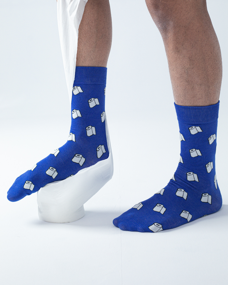 Tissue Rolls | Premium Funky Unisex Socks in Blue & White - Image 3
