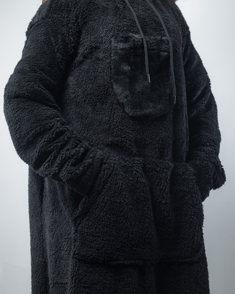 Unisex Black Oversized Sherpa Hoodie Blanket - Image 4