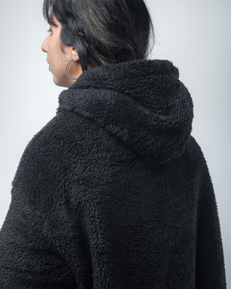 Unisex Black Oversized Sherpa Hoodie Blanket - Image 9