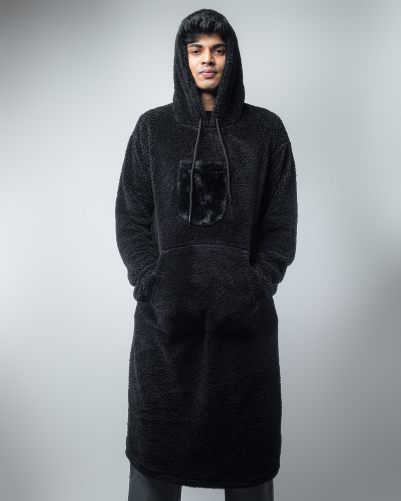 Unisex Black Oversized Sherpa Hoodie Blanket - Image 3