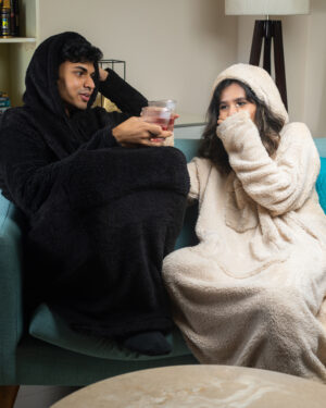 Unisex Black Oversized Sherpa Hoodie Blanket