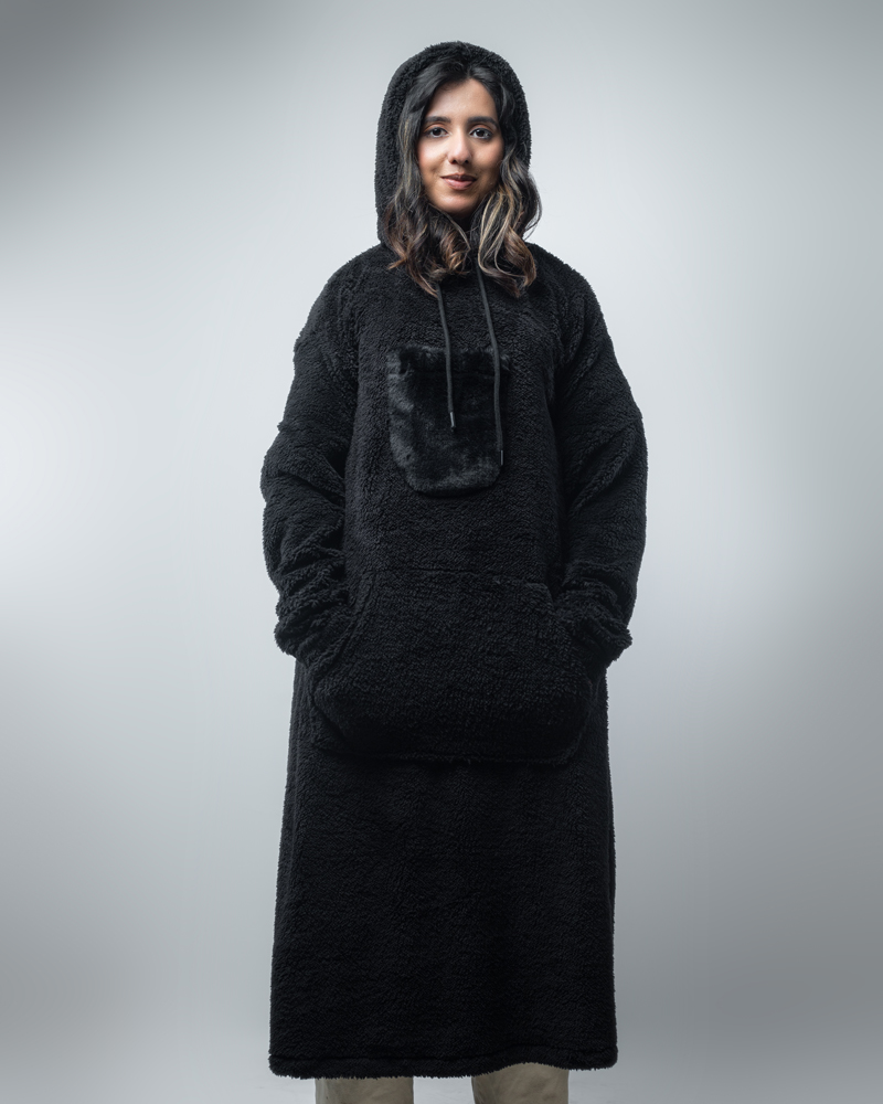 Unisex Black Oversized Sherpa Hoodie Blanket - Image 8