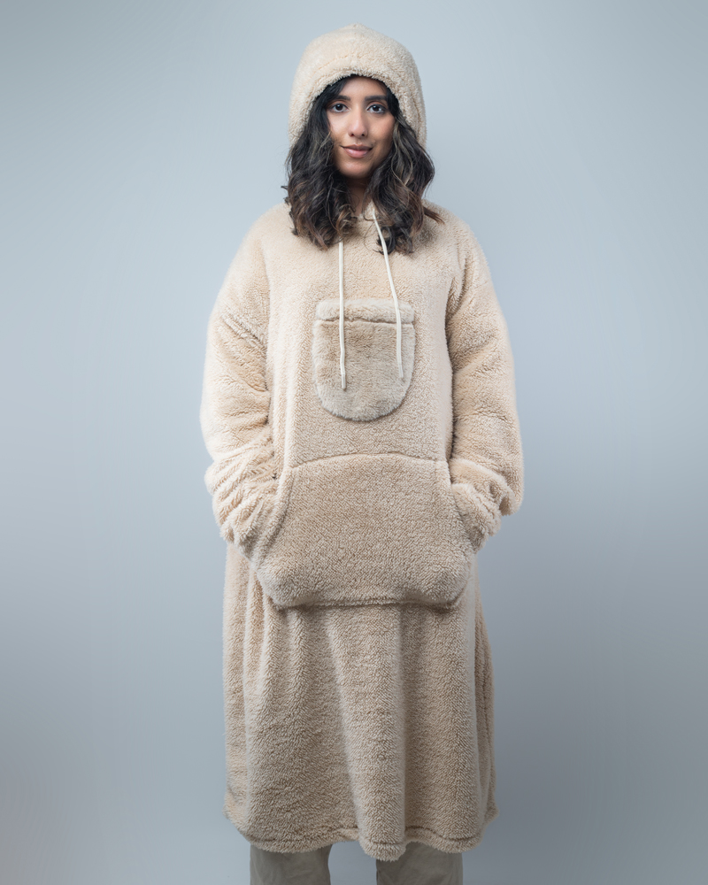 Unisex Cream Oversized Sherpa Hoodie Blankets - Image 3