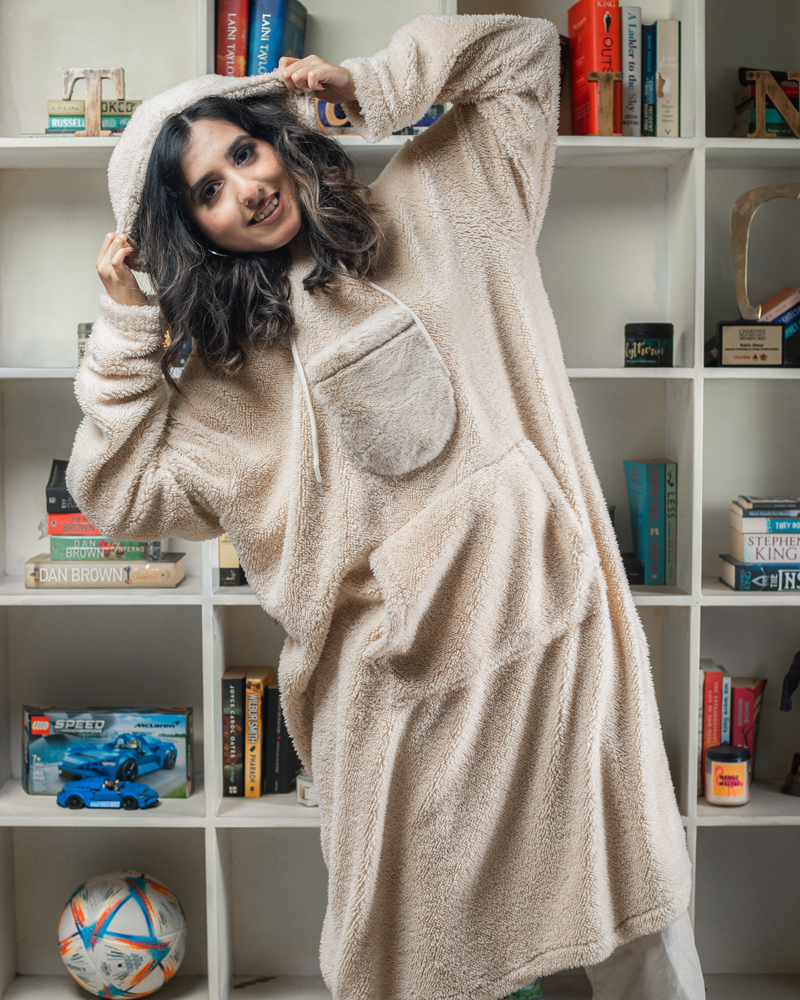 Unisex Cream Oversized Sherpa Hoodie Blankets - Image 2