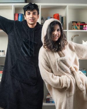 Unisex Cream Oversized Sherpa Hoodie Blankets