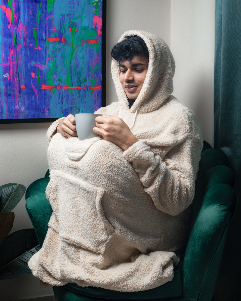 Unisex Cream Oversized Sherpa Hoodie Blankets - Image 7