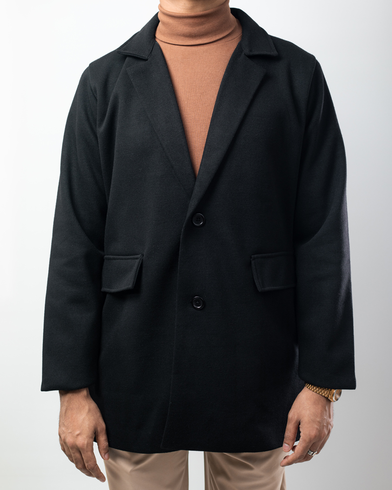 Unisex Wool Blend Overcoat Jacket in Black - Image 4