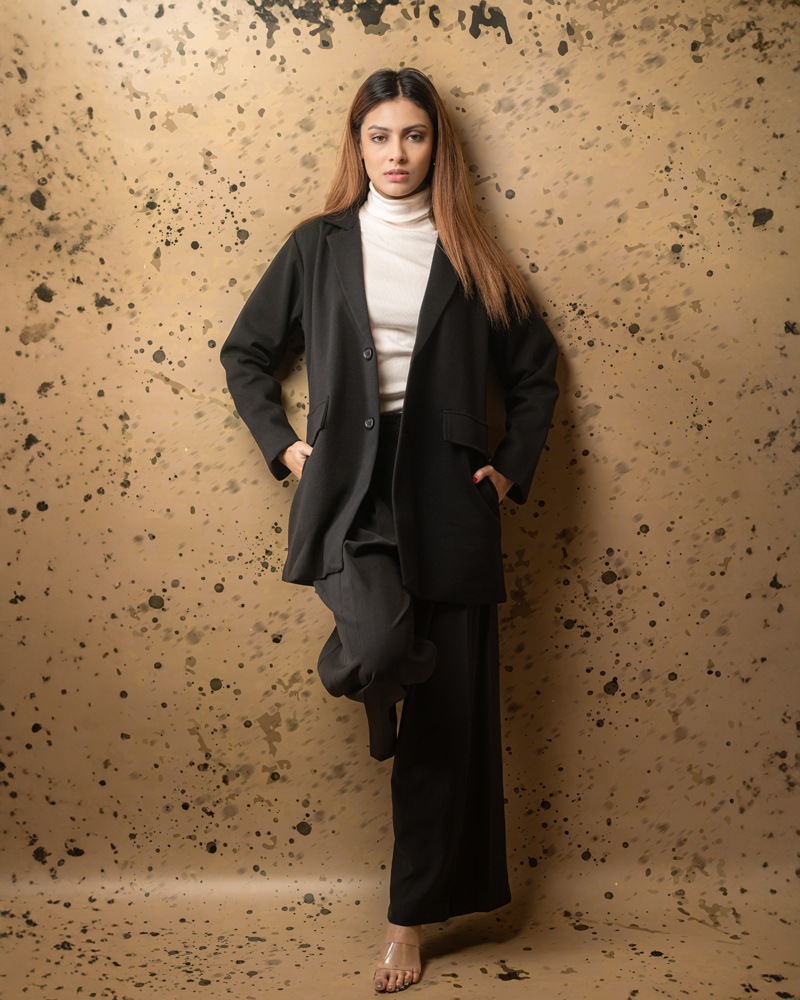 Unisex Wool Blend Overcoat Jacket in Black - Image 9