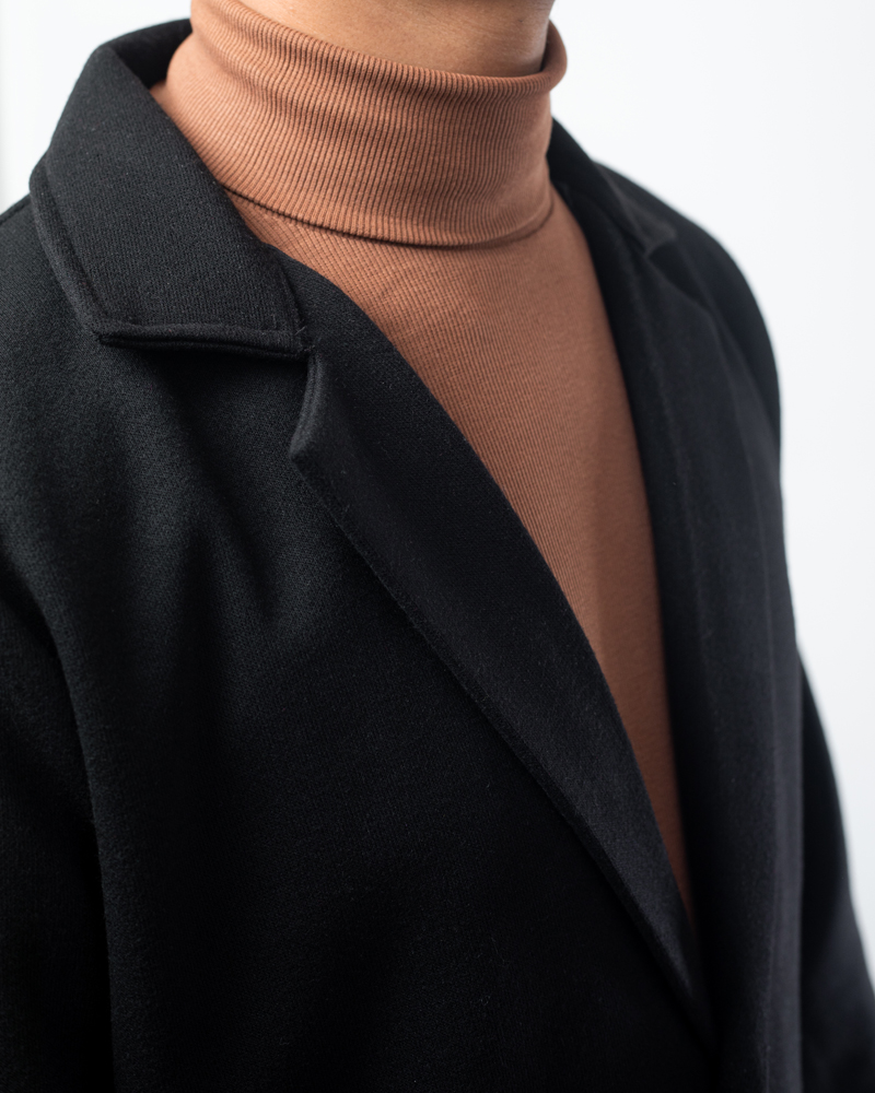 Unisex Wool Blend Overcoat Jacket in Black - Image 5