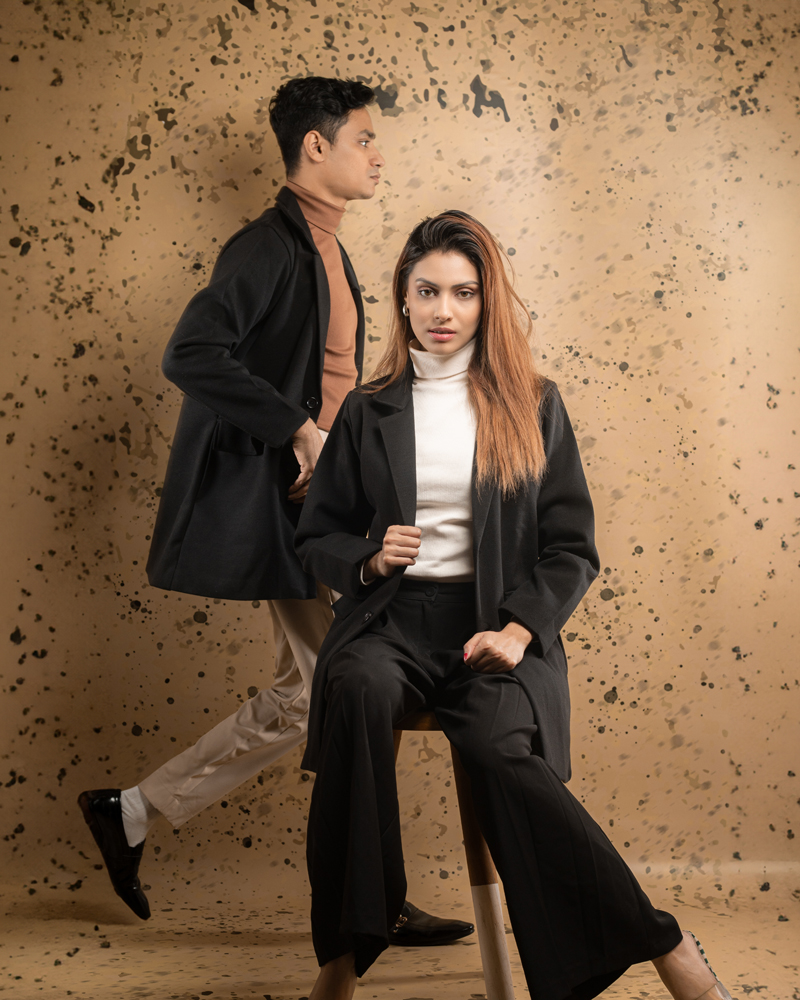 Unisex Wool Blend Overcoat Jacket in Black - Image 8