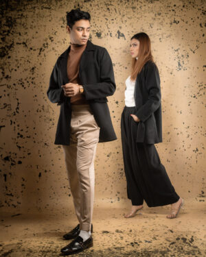 Unisex Wool Blend Overcoat Jacket in Black