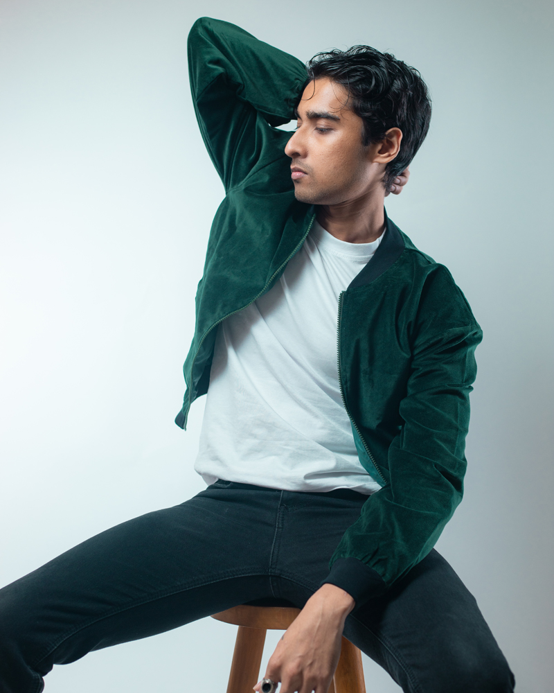 Velvet Bomber Jacket in Bottle Green - Image 3