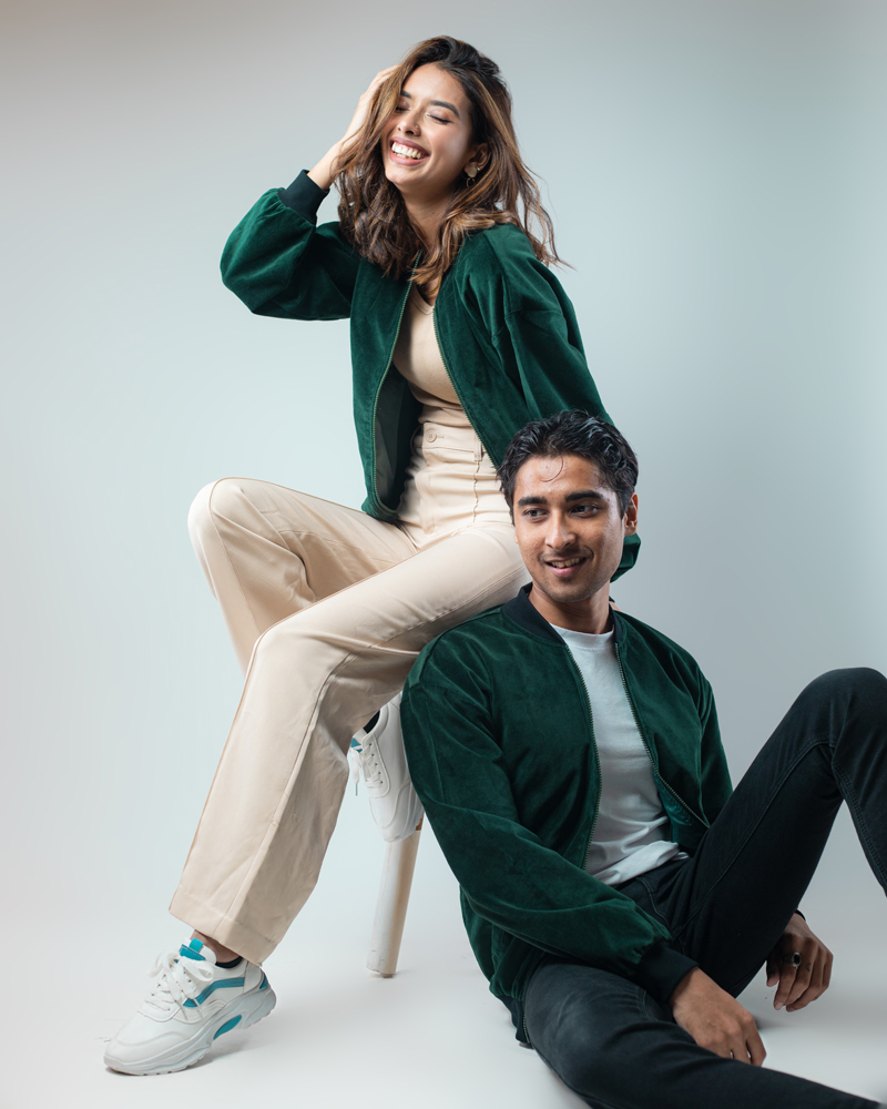 Velvet Bomber Jacket in Bottle Green - Image 8