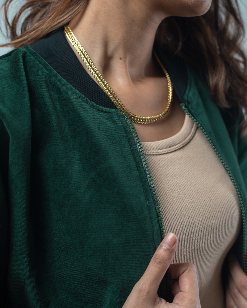 Velvet Bomber Jacket in Bottle Green - Image 11