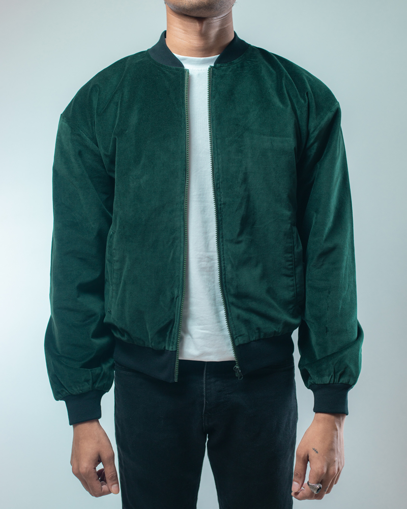 Velvet Bomber Jacket in Bottle Green - Image 4