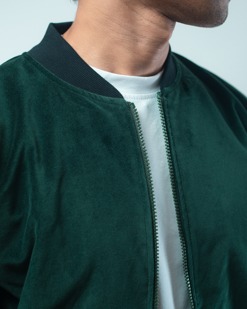 Velvet Bomber Jacket in Bottle Green - Image 5