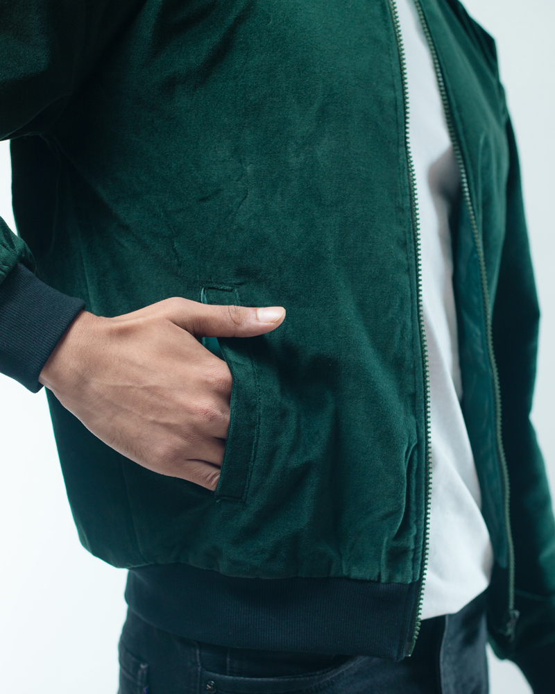 Velvet Bomber Jacket in Bottle Green - Image 6