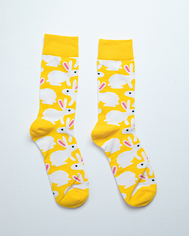 White Bunny | Premium Funky Unisex Socks in Yellow & White