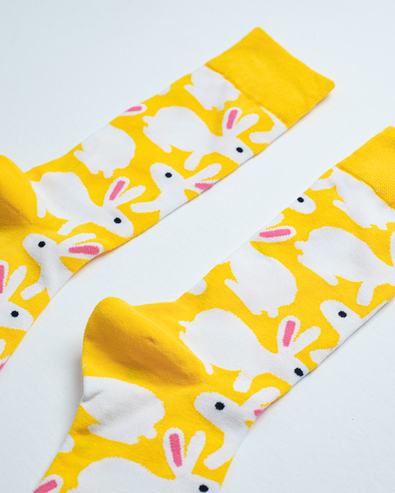 White Bunny | Premium Funky Unisex Socks in Yellow & White - Image 2