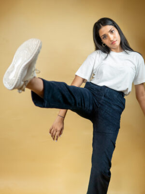 Women's Blue Mid Rise Corduroy Straight Leg Casual Pants