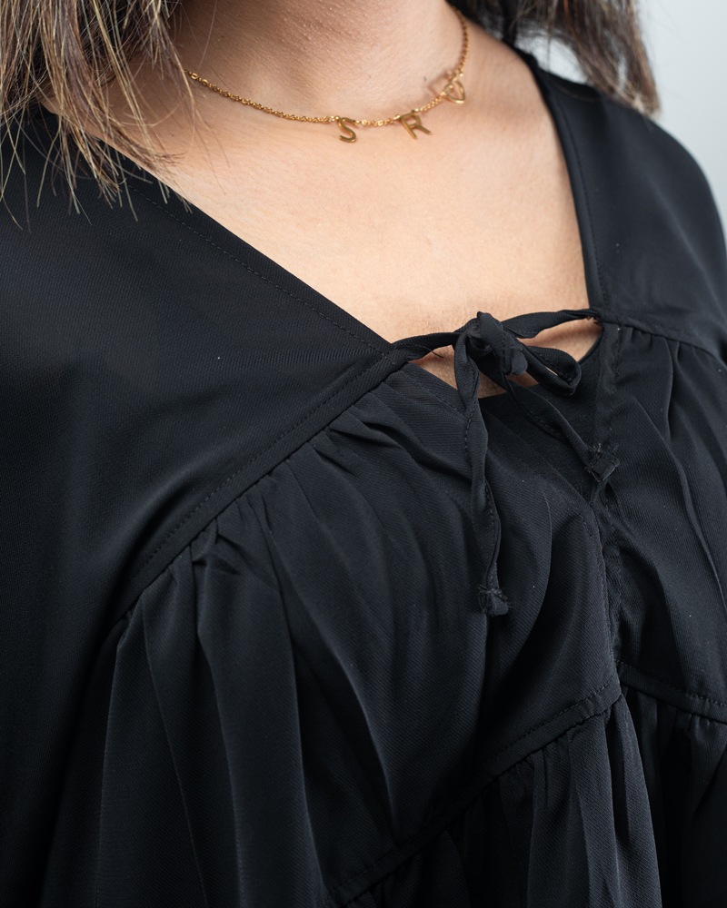 Women’s Georgette Pleated Flowy Top in Black - Image 4