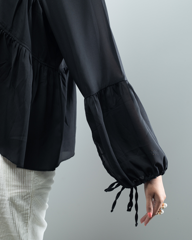 Women’s Georgette Pleated Flowy Top in Black - Image 5