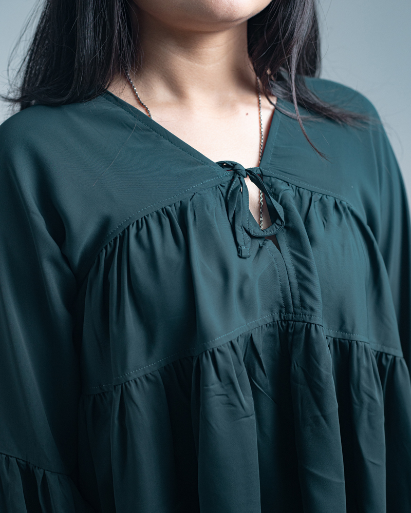 Women’s Georgette Pleated Flowy Top in Deep Green - Image 4