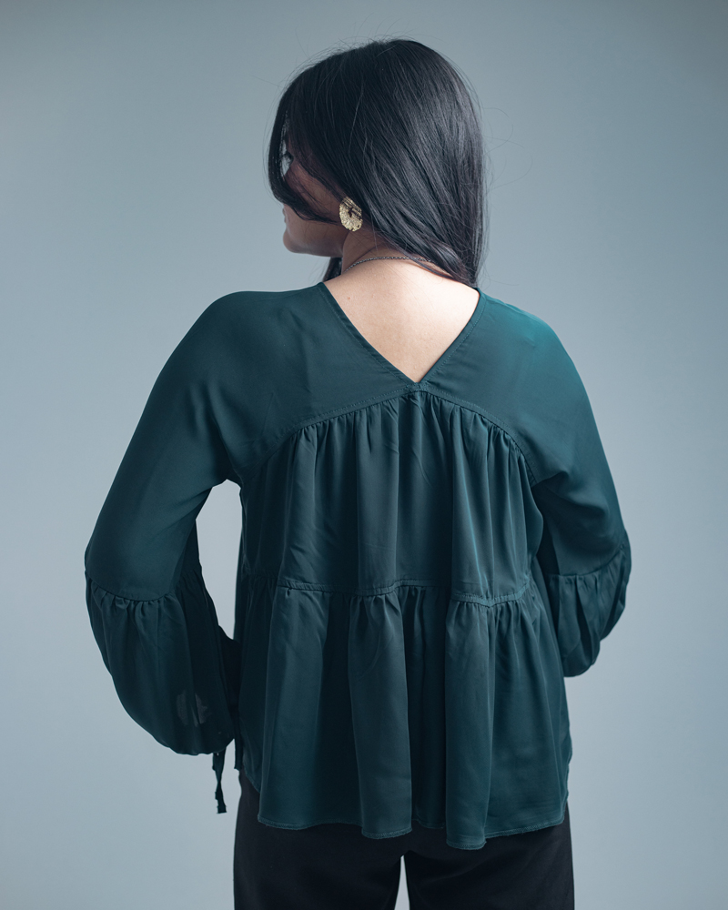 Women’s Georgette Pleated Flowy Top in Deep Green - Image 6