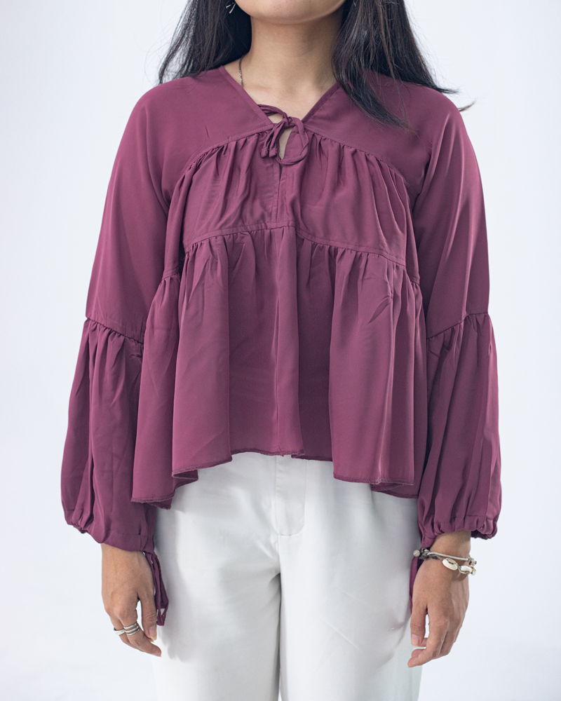 Women’s Georgette Pleated Flowy Top in Mauve - Image 2