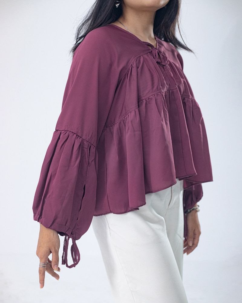 Women’s Georgette Pleated Flowy Top in Mauve - Image 4