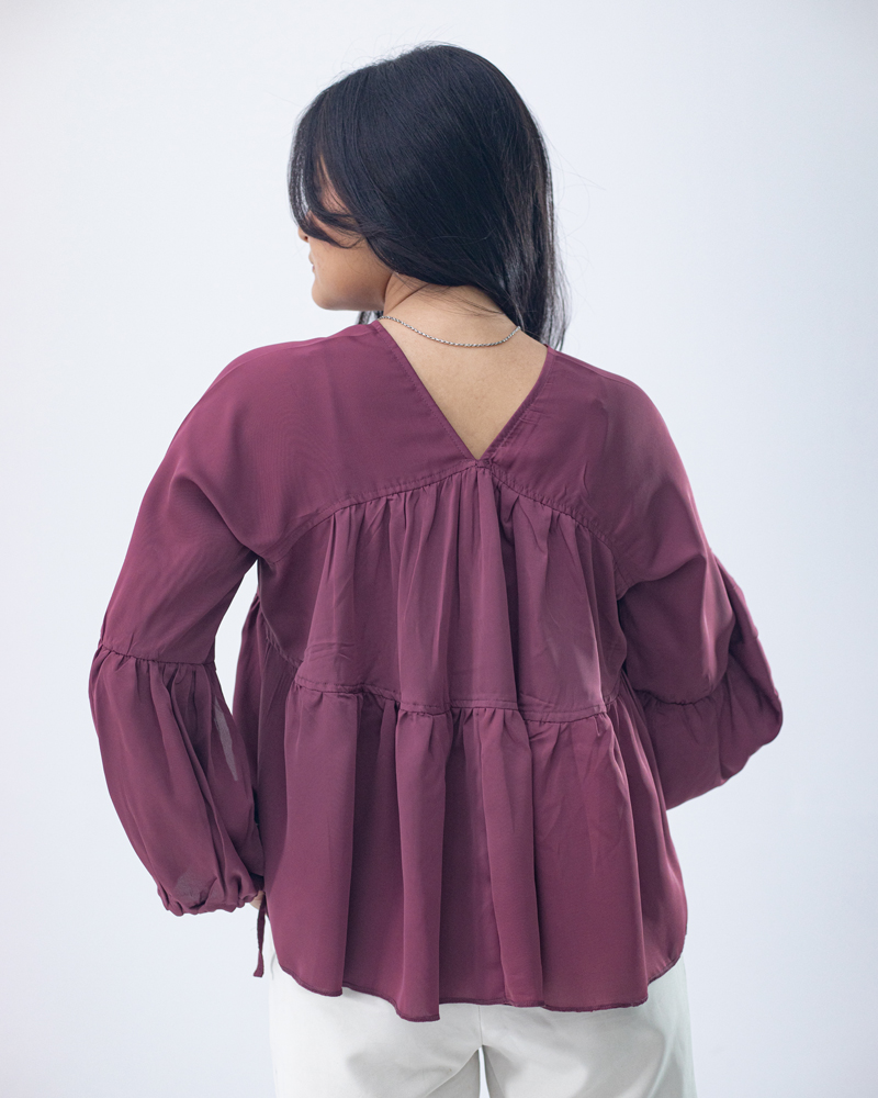 Women’s Georgette Pleated Flowy Top in Mauve - Image 5