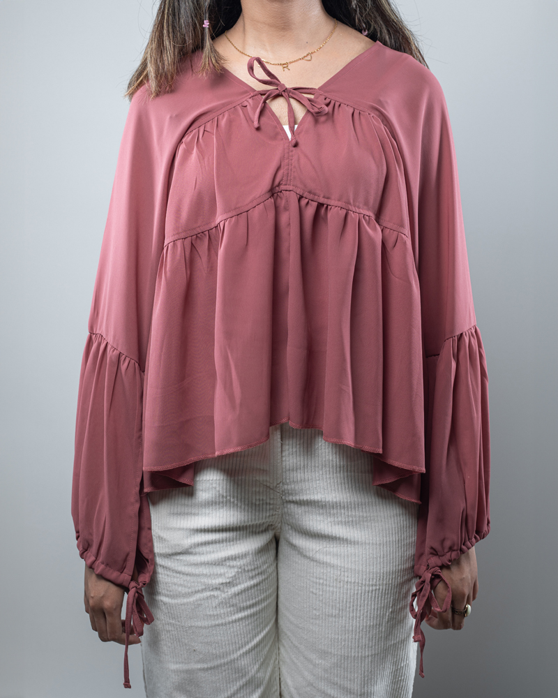 Women’s Georgette Pleated Flowy Top in Pink - Image 2