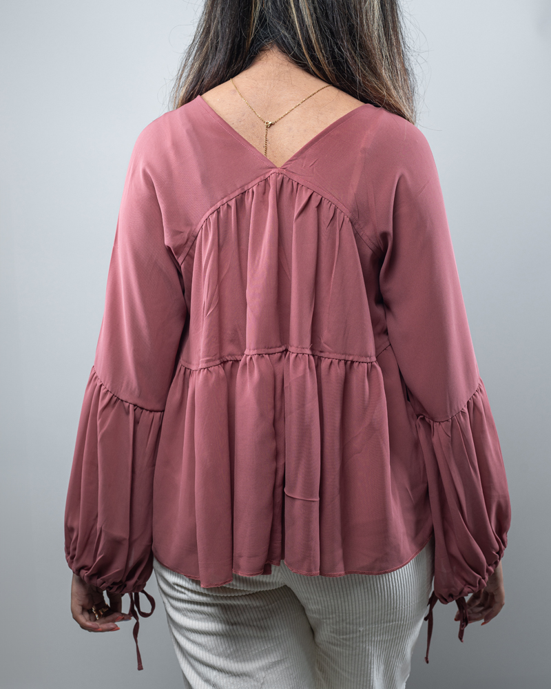 Women’s Georgette Pleated Flowy Top in Pink - Image 3