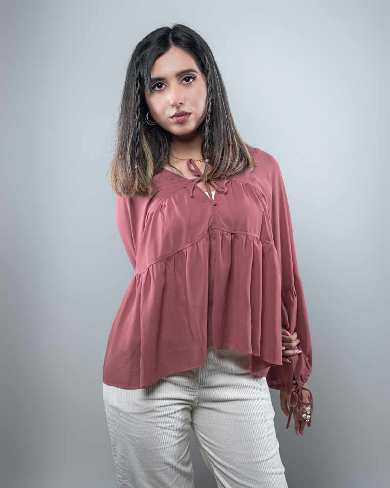 Women’s Georgette Pleated Flowy Top in Pink - Image 6