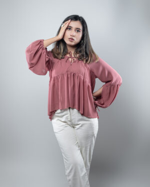 Women’s Georgette Pleated Flowy Top in Pink