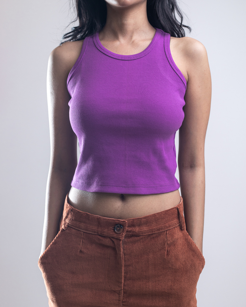 Women’s Racerback Ribbed Tank Top in Violet - Image 2