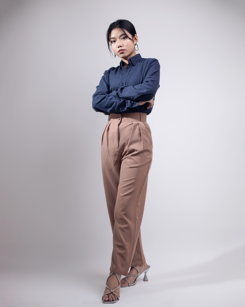 Women's Straight Fit Pleated Formal Pants in Brown - Image 6