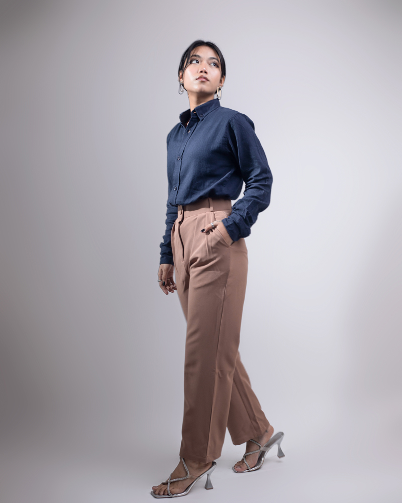 Women's Straight Fit Pleated Formal Pants in Brown - Image 7