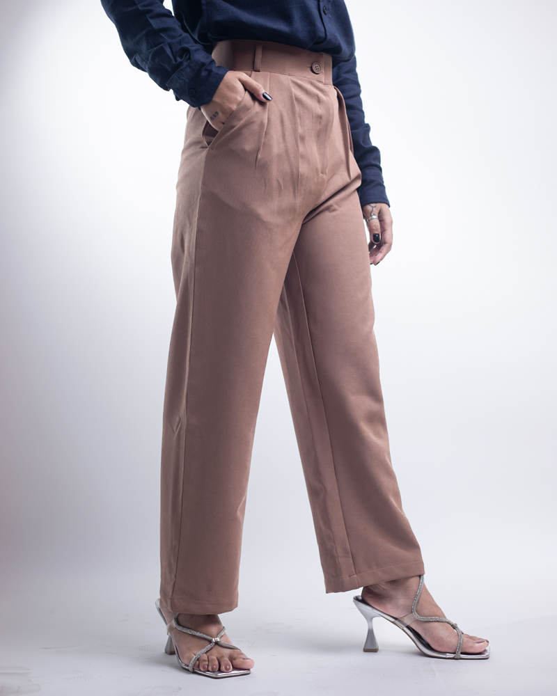 Women's Straight Fit Pleated Formal Pants in Brown - Image 4