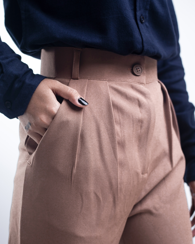 Women's Straight Fit Pleated Formal Pants in Brown - Image 5