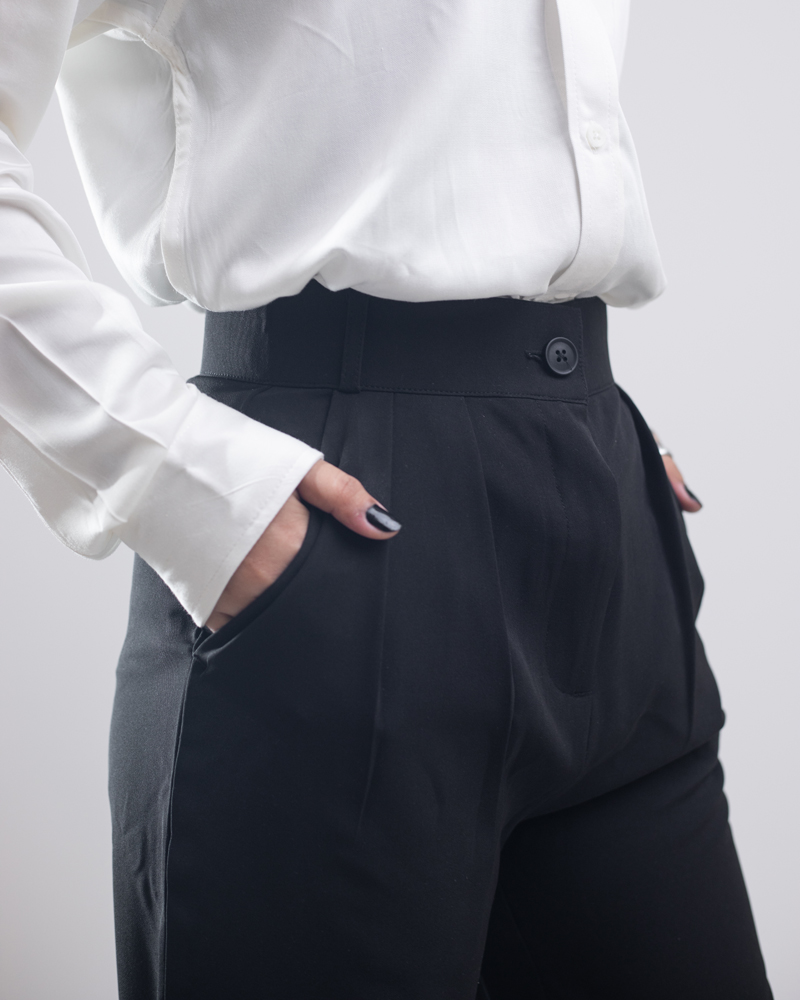 Women's Straight Fit Pleated Formal Pants in Deep Black - Image 5