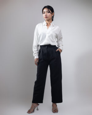 Women's Straight Fit Pleated Formal Pants in Deep Black
